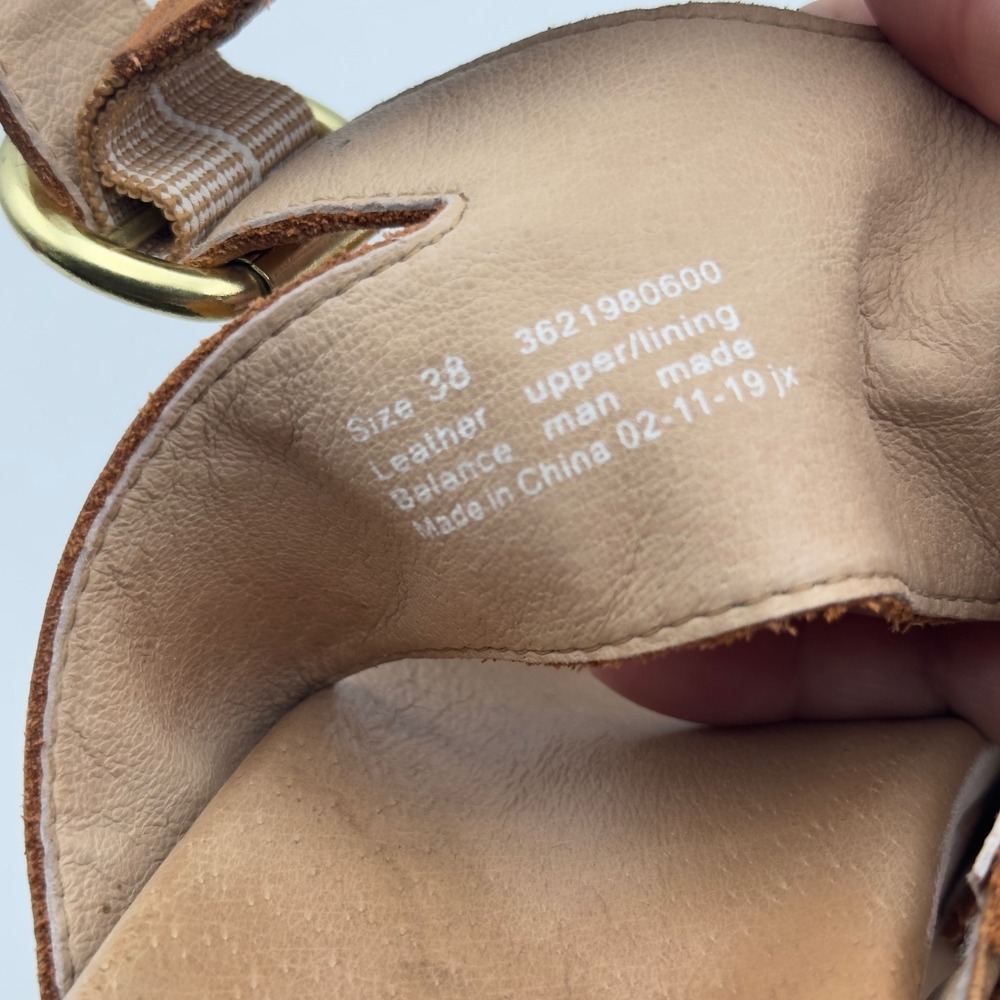 Dansko Minka Sandal Tan Leather Wood Platform Clog 38 7.5/8 Ankle Strap Boho - Picture 8 of 15